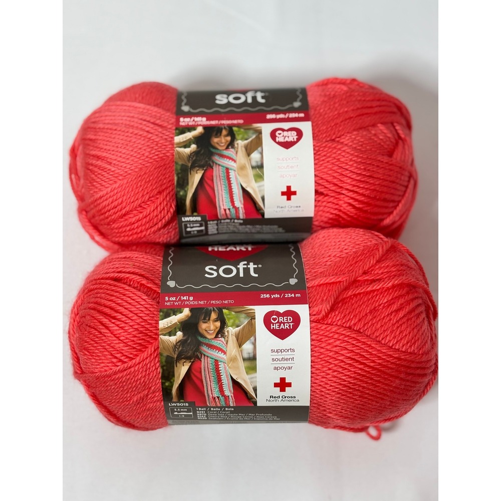 Red Heart Soft Yarn 2 Skeins Coral 9251 Medium 4 Acrylic 512 Yards Total